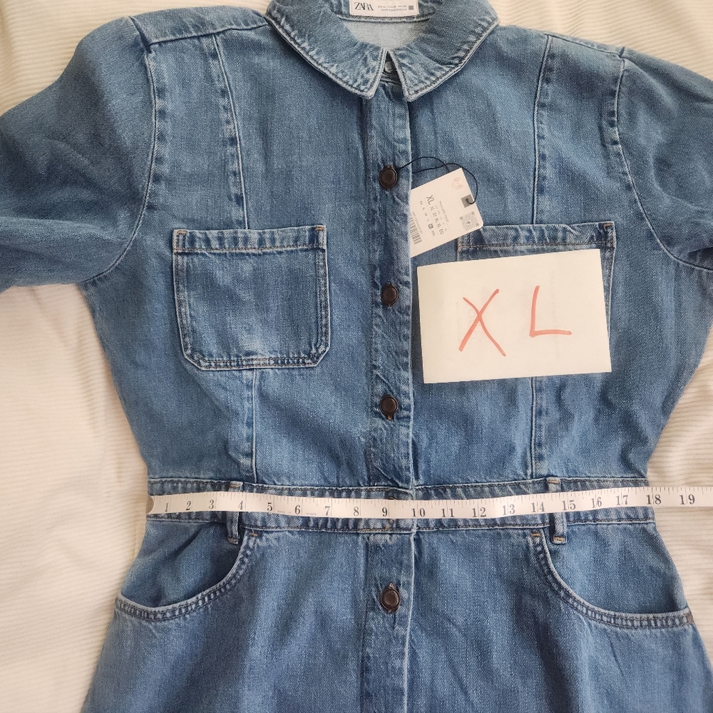 Zara Z1975 Women's Long Denim Dress 100% Cotton Mid-blue Nwt !! - Picture 9 of 15